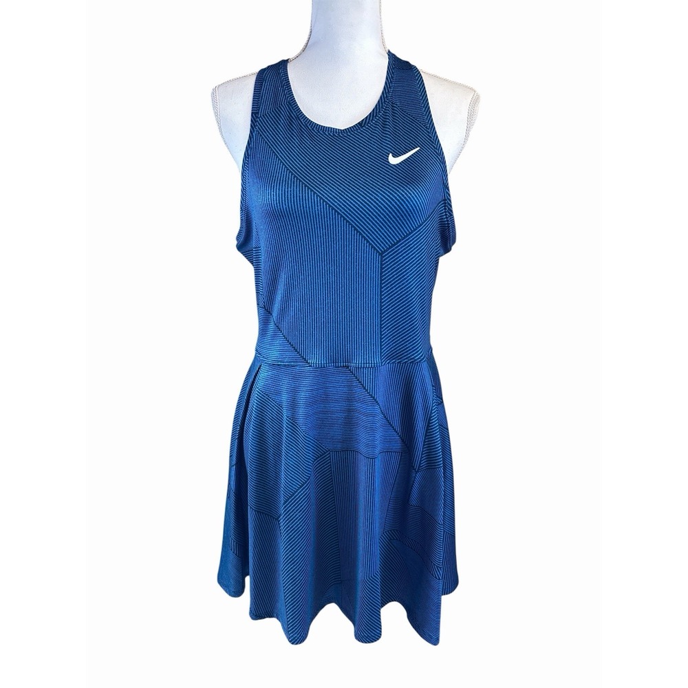 Nike Dress Womens Medium Blue/Blk Dri Fit Advantage Cutout Back Tennis (P2)